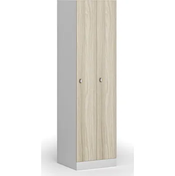 Nábytek B2B Partner Zúžená kovová šatní skříňka S1, 2 oddíly, 1850 x 500 x 500 mm, otočný zámek, laminované dveře, dub přírodní