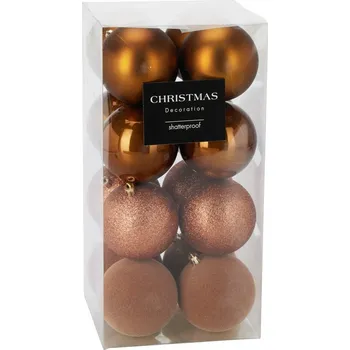 Vánoční ozdoba Sada 16 ks vánočních ozdob Festive Sparkles, zlatohnědá, pr. 8 cm, plast