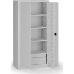 B2B Partner Policová dílenská skříň 2-dveřová, 4 police + 2 zásuvky, 1950 × 950 × 500 mm, šedé dveře