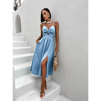 Dámské šaty Světle modré elegantní šaty CALLANES s rozparkem Velikost: ONESIZE