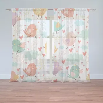 Záclona Sablio Záclony Oblak s ptáčky: 2ks 150x250cm