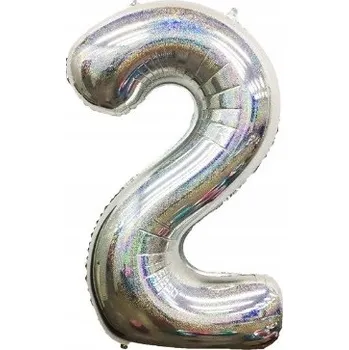 Balónek Fóliový balónek ČÍSLO 2 holografický STŘÍBRNÝ 100 cm