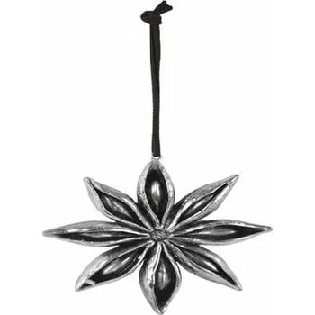 Bytová dekorace Závěs badyán, kožený provázek, 9cm, stříbrná|Ego Dekor