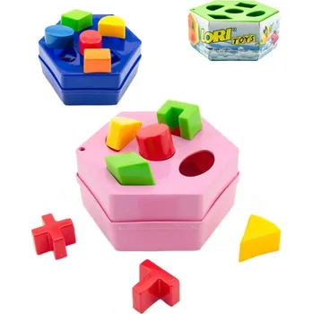 Hračka pro nejmenší Lori 228 Vkládačka baby šestihranná 9 vkládacích tvarů 4 barvy plast