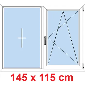 Okno Soft Dvoukřídlé plastové okno 145x115 cm, FIX+OS