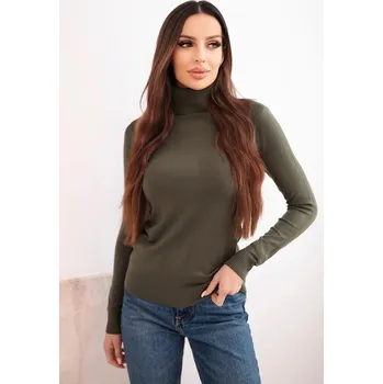 Dámský svetr Dámský svetr z viskózy s rolákem a dlouhým rukávem khaki UNI