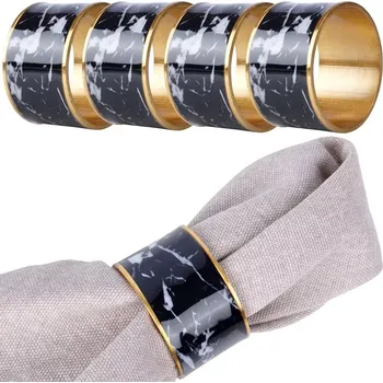 Papírový ubrousek Kovové kroužky na ubrousky s efektem černého mramoru, 4 ks, průměr 4,5 cm