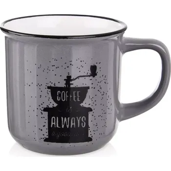 Keramický hrnek na kávu 370 ml, šedý s motivem mlýnku