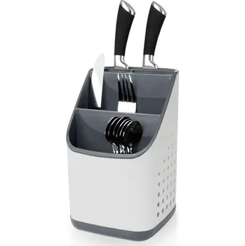 Odkapávač na nádobí Odkapávač a organizér na příbory, nože a kuchyňské náčiní – šedý 14 × 14 × 23 cm