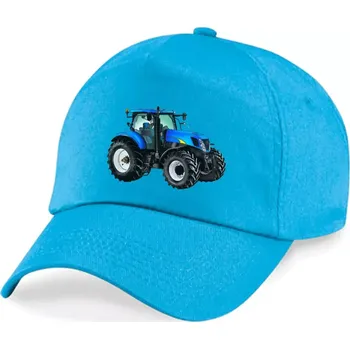 Kšiltovka Dětská kšiltovka s traktorem New Holland T7070 tyrkysová (plátěná dětská kšiltovka)