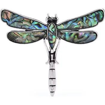 Brož B-TOP Postříbřená brož ve tvaru vážky s perleťovými křídly a tělem