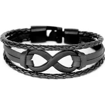 Náramek B-TOP Módní kožený náramek NEKONEČNO - černý