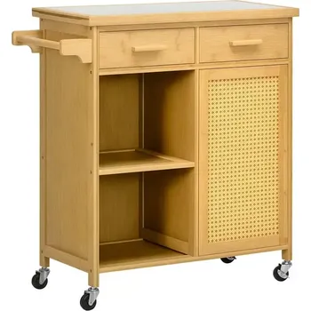 Servírovací stolek Servírovací stolek, kolečka, kov, dřevo, bambusový vzhled, RICHARD