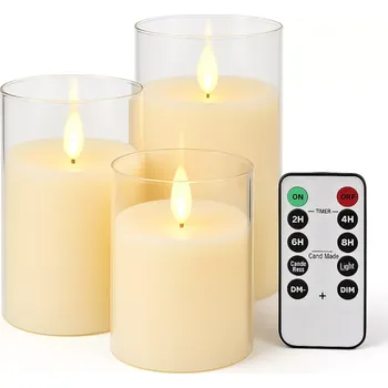 Svíčka Nakida BK 542 – sada 3 LED svíček s realistickým plamínkem, dálkové ovládání, časovač a teplé světlo (ivory) (LED svíčky | bezplamenné | sada 3 ks | dálkové ovládání | časovač 2h/4h/6h/8h | stmívání | teplé světlo | 3D plamínek | bezpečné svíčky | dekorac