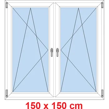 Okno Soft Dvoukřídlé plastové okno 150x150 cm, OS+OS, se sloupkem