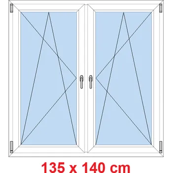 Okno Soft Dvoukřídlé plastové okno 135x140 cm, OS+OS, se sloupkem
