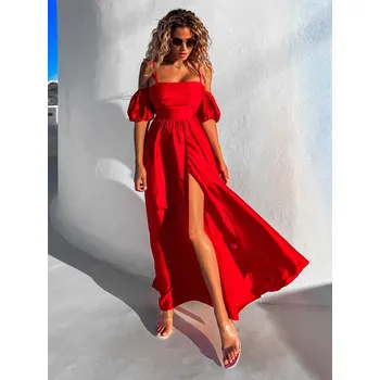 Dámské šaty Červené elegantní šaty CREESI s rozparkem