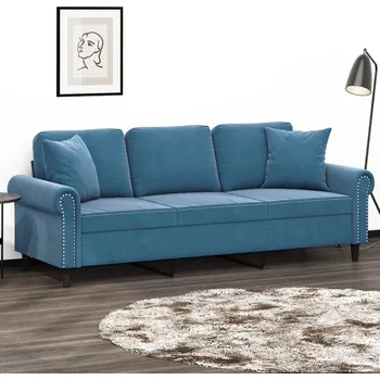 Pohovka 3místná pohovka s polštáři modrá 180 cm samet IM_3200964