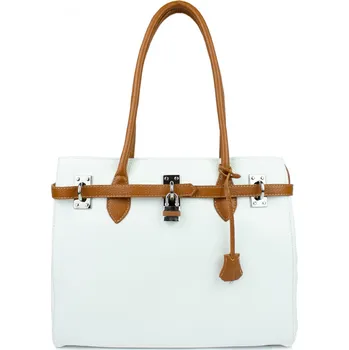 GIOSTRA Dámská kožená kabelka Aga Grande Bílá s Camel ( koňaková )