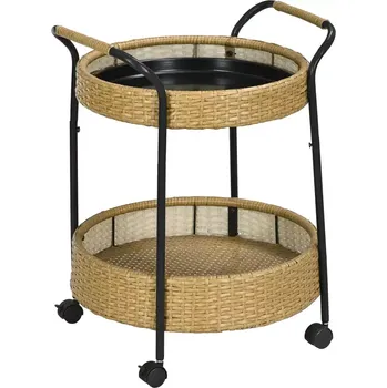 Servírovací stolek Servírovací stolek, kolečka, kov, dřevo, ratan, černá, přírodní, DANIKA