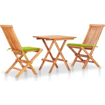 Zahradní sestava zahrada-XL 3dílný bistro set jasně zelené podušky masivní teakové dřevo 3063236