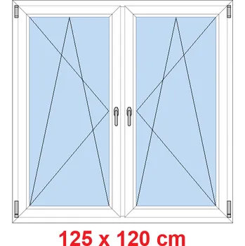 Okno Soft Dvoukřídlé plastové okno 125x120 cm, OS+OS, se sloupkem