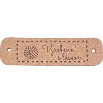 Pro Háčkování Handmade cedulka Vyrobeno s láskou 15 x 55 mm pudrová koženka