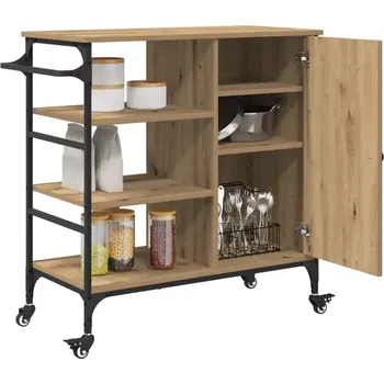 Servírovací stolek Servírovací stolek, kolečka, kov, dřevo, černá, dub, GAVINO