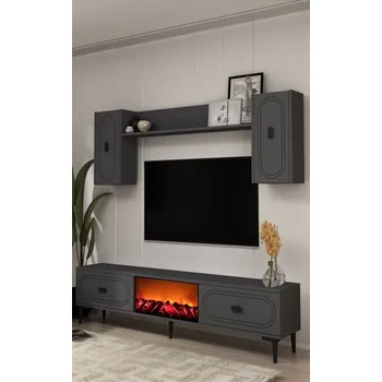 Televizní stolek TV stěna / Sestava pod TV Weny Bohem Fireplace - Anthracite