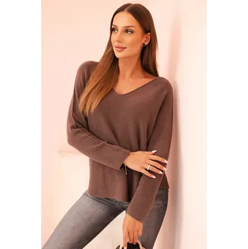 Dámský svetr Dámský svetr s viskózou a výstřihem do V mocca UNI
