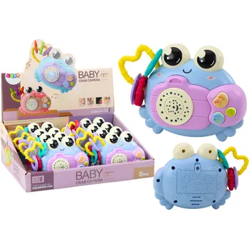 Hračka pro nejmenší Krab hračka s chrastítkem a projektorem na baterie se zvuky modrý