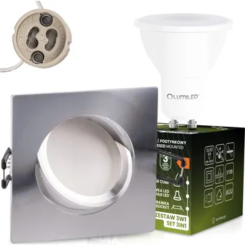 Bodové svítidlo Podhledové bodové svítidlo halogenová vestavné čtverec výklopné TRIX 3w1 GU10 6W 4000K Stříbrná Błyszcząca LUMILED