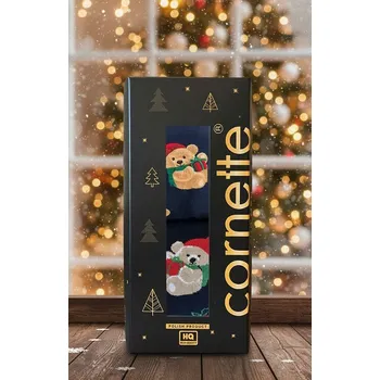 Pánské oblečení Cornette vánoční komplet boxerky a ponožky 914/02 Teddy - modrá, M (Vánoční dárková sada)