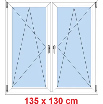 Okno Soft Dvoukřídlé plastové okno 135x130 cm, OS+OS, se sloupkem
