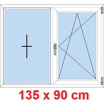 Okno Soft Dvoukřídlé plastové okno 135x90 cm, FIX+OS