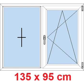 Okno Soft Dvoukřídlé plastové okno 135x95 cm, FIX+OS