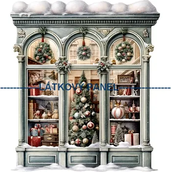 Látkový panel - Vánoční okno - VA-06 Velikost: 15x15cm, Materiál: Bavlna