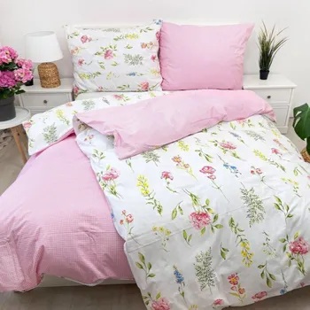Povlečení Bavlněné povlečení Léto oboustranné růžové Zapínání: zip, Velikost polštáře: 70x90, Velikost přikrývky: 140x200