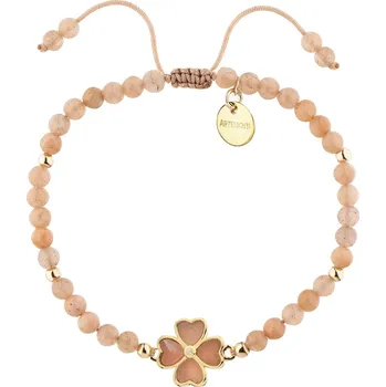 Náramek Pozlacený náramek z mosazi s měsíčními kameny a zirkony - čtyřlístek - AR543-3114