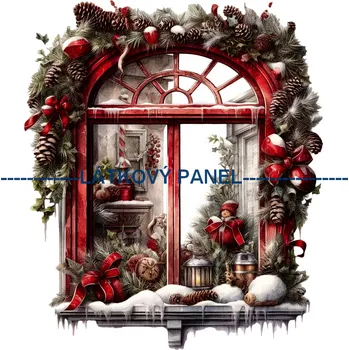 Látkový panel - Vánoční okno - VA-07 Velikost: 15x15cm, Materiál: Kočárkovina