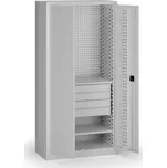 B2B Partner Policová dílenská skříň 2-dveřová, 2 police + 4 zásuvky, 1950 × 950 × 500 mm, šedé dveře
