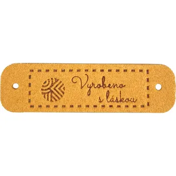 Pro Háčkování Handmade cedulka Vyrobeno s láskou 15 x 55 mm hořčicová koženka