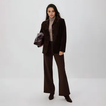 Reserved - Kalhoty se širokými nohavicemi - tmavě hnědá - 4088T-89X - 4088T-89X-XL