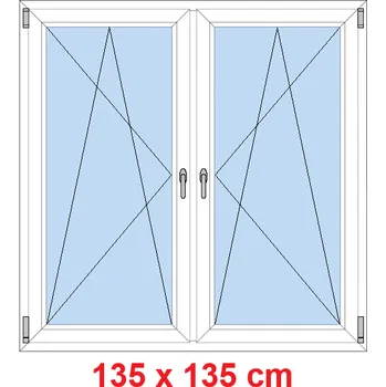 Okno Soft Dvoukřídlé plastové okno 135x135 cm, OS+OS, se sloupkem