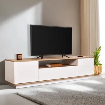 Televizní stolek TV stolek Veramont - White, Cadiz Oak
