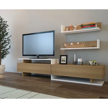 Televizní stolek TV stěna / Sestava pod TV Ayaz - Teak, White