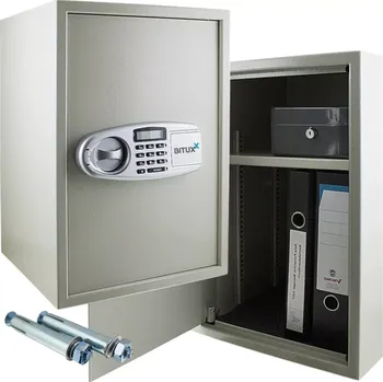 Trezor Elektronický trezor světle šedý s dvojitým zámkem a nastavitelnou policí