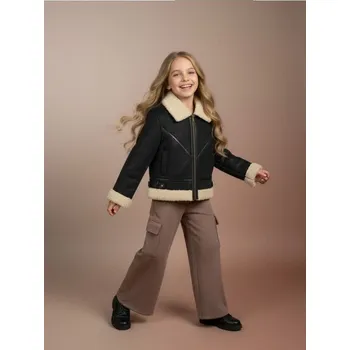 Dívčí bunda Sinsay - Pilotní bunda s kožíškem - tmavě hnědá - 515EZ-89X - 515EZ-89X-152