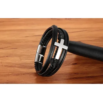 Náramek B-TOP Módní kožený náramek KŘÍŽ Typ: Typ 1