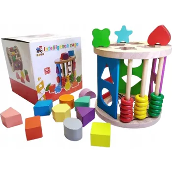Dřevěná hračka DŘEVĚNÁ MONTESSORI SKLÁDAČKA TŘÍDIČ VZDĚLÁVACÍ GEOMETRICKÉ TVARY POČÍTADLO SADA
